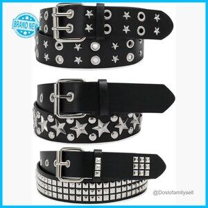 Studded Faux Leather Belt Set Y2K Gothic Punk Rock Style Metal Buckle